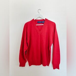 100% Lambs Wool Knit V-neck Sweater - Wm. H. Leishman - Red - Size Medium